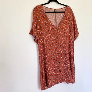 90s inspired Rust & Plum Floral A-line Dress, Button Front, Size XXL